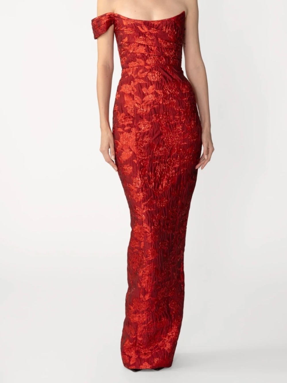 NWT Sau Lee Jackson Jacquard Gown - Red, Size 10